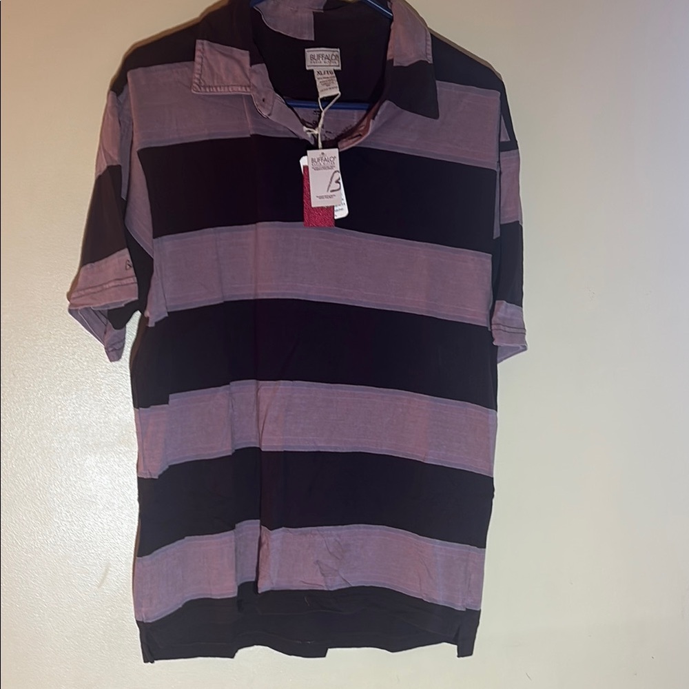Buffalo David Britton Y2K Vintage  Men's Striped Black and Purple Shirt XL